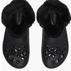 Black Fur-Lined Embellished Clogs